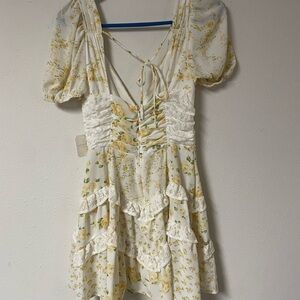 NWT Altar’d State Floral Lace-Up Mini Dress with Ruffle Hem - Large